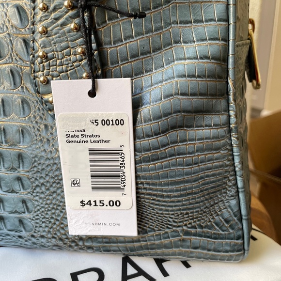 Brahmin Blue Bag + Wallet Marissa Satchel & Ady Wallet Slate Blue & Gold Leather - Picture 7 of 16